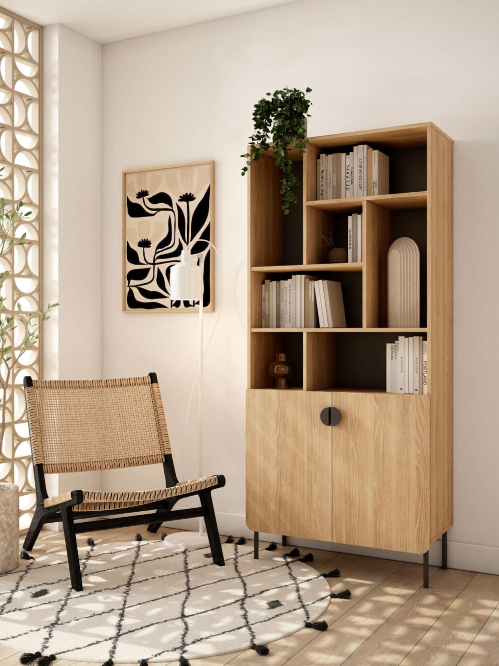 Aufbewahrungsregal aus Melamin in goldenem Eichen‑Graphit 180×80×32 cm 80x180x32cm Spanplatte Braun Herdasa Möbel Wohnzimmermöbel Regale