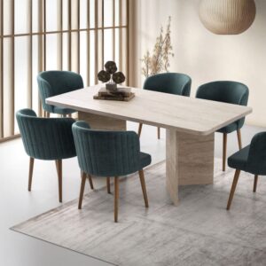 wohnli-moebel-suche-M25090731-1 Esstisch mit rechteckiger Platte und 2 Beinen L180 cm - Travertindekor 180x77x90cm Spanplatte Beige Calicosy Möbel Esszimmermöbel Esstische