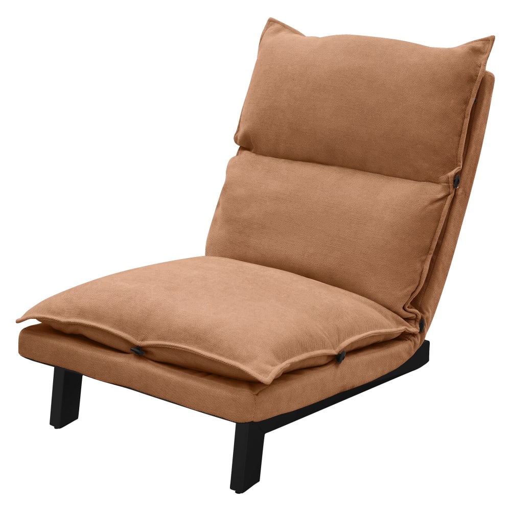 wohnli-moebel-suche-M25091397 Wohnli Möbelsuche - Bodenstuhl mit Rückenlehne Braun gepolstert Leinenbezug Stahlgestell