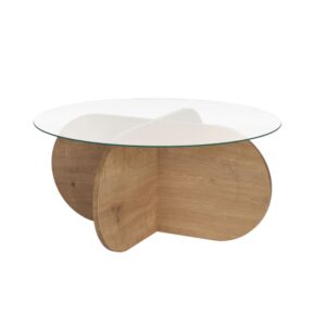 Wohnli Möbelsuche - Couchtisch mit Glasplatte D75 cm - Eichenoptik Dekor