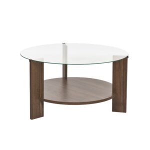 wohnli-moebel-suche-M25092419 Wohnli Möbelsuche - Couchtisch 2 Platten 1 aus Glas D75 cm - Nussbaumdekor