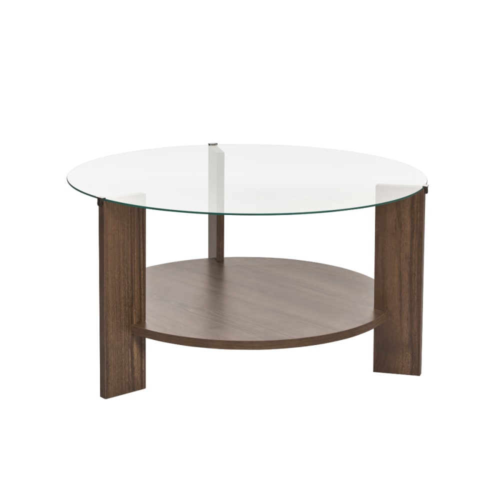 wohnli-moebel-suche-M25092419 Wohnli Möbelsuche - Couchtisch 2 Platten 1 aus Glas D75 cm - Nussbaumdekor