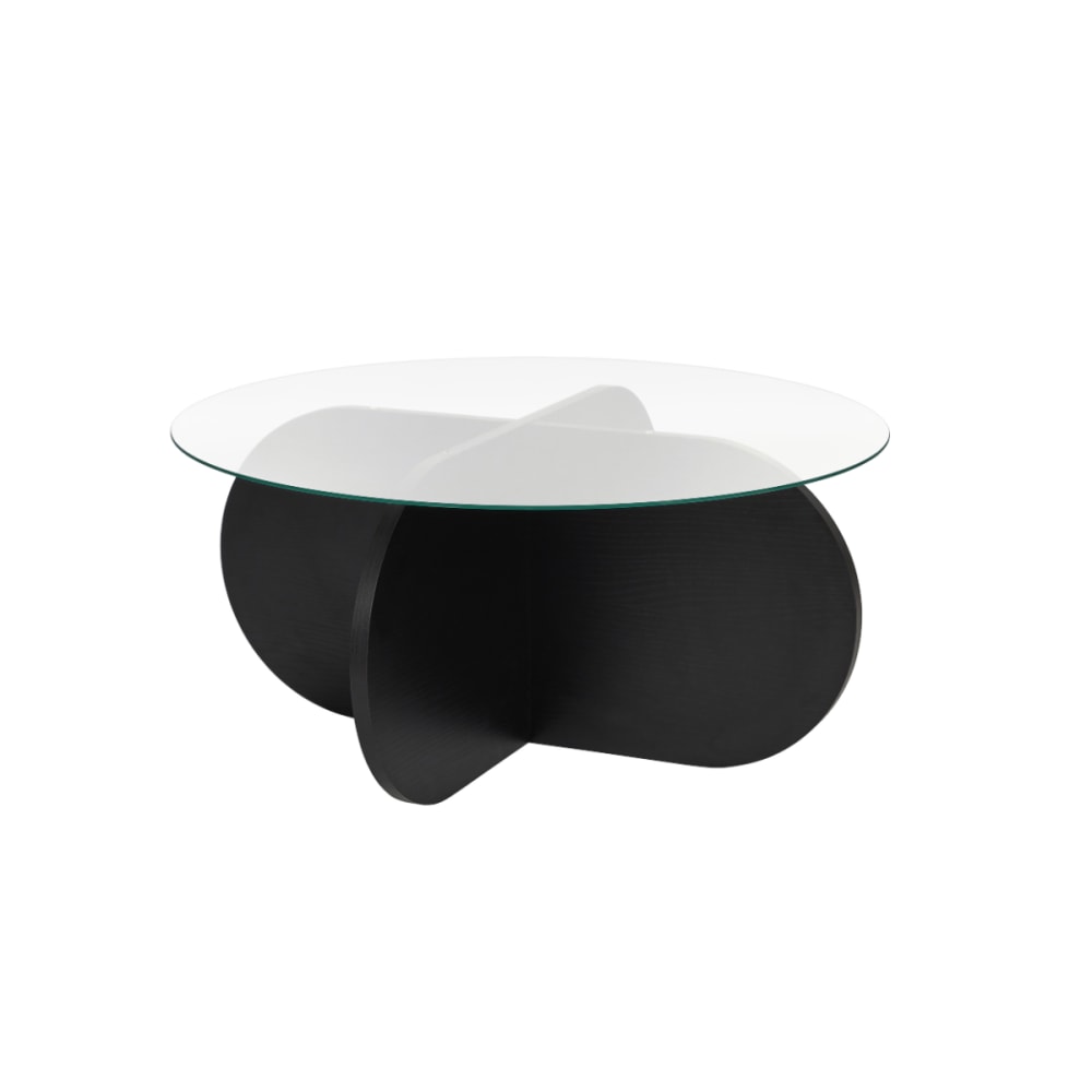 wohnli-moebel-suche-M25092423 Wohnli Möbelsuche - Couchtisch mit Glasplatte D75 cm - Holzdekor Schwarz