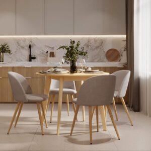 wohnli-moebel-suche-M25092901-1 Tisch und Stühle für 4 Personen aus taupefarbenem Stoff und Holz 100x75x100cm Holz Taupe Rendez-Vous Déco Möbel Esszimmermöbel Tisch- und Stuhlset für den Außenbereich