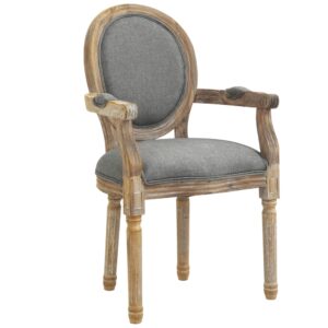 Wohnli Möbelsuche - Chaise médaillon style Louis XVI bois massif patiné sculpté lin gris