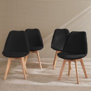 4er-Set Stühle mit schwarzem Bouclé-Bezug 47x81x55cm Harz Schwarz sweeek Möbel Esszimmermöbel Stühle