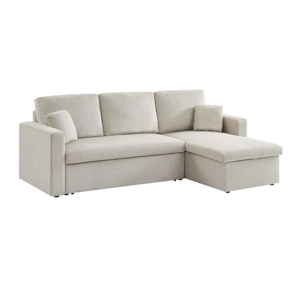 Wohnli Möbelsuche - Ecksofa mit beigegrauem Cordbezug und Schlaffunktion