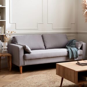 Gerades Sofa hellgrau - Bjorn - 3er Sofa mit Holzbeinen in 180x70x82cm Stoff Grau sweeek Sofas und Sessel Sofas 2-Sitzer-Sofas & 3-Sitzer-Sofas