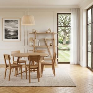 wohnli-moebel-suche-M25093050-1 Runder Esstisch aus massivem Eichenholz Beige 130x75x130cm Holz Beige Robin des Bois Möbel Esszimmermöbel Esstische