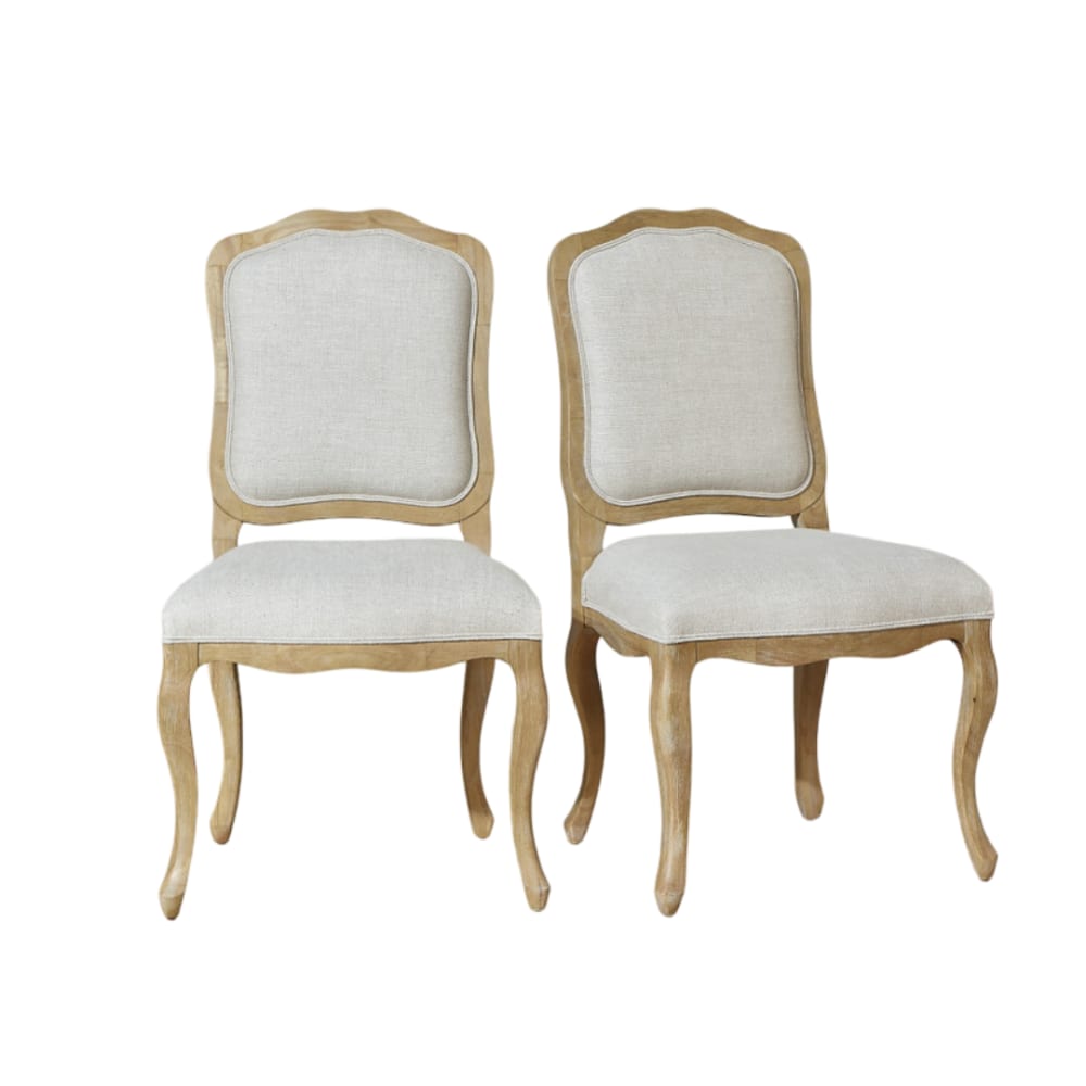 Wohnli Möbelsuche - Set aus 2 romantischen Stühlen aus Hevea-Holz und Premium-Leinen Bois