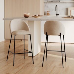 wohnli-moebel-suche-M25093059-1 Set von 2 Stühlen für die Kochinsel aus beigem Boucle-Stoff 66 cm 47x89x50cm Stoff Beige Maison Pavane Möbel Esszimmermöbel Barhocker