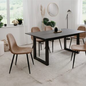 Set von 4 Stühlen aus Kordvelours mit schwarzem Metallrahmen L43 cm 43x83x50cm Metall Beige Calicosy Möbel Esszimmermöbel Stühle