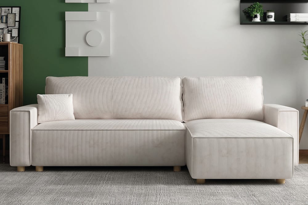 wohnli-moebel-suche-M25093245-1 Wendbares 4-Sitzer-Eck-Schlafsofa aus beigem Cord 252x85x140cm Holz Beige Concept Usine Sofas und Sessel Sofas Ecksofas