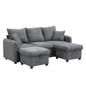 Wohnli Möbelsuche - 3-Sitzer-Sofa aus Stoff mit Stauraum und 2 Poufs