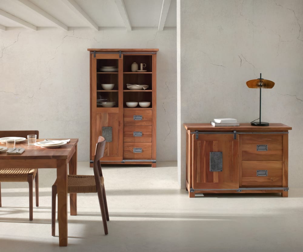 wohnli-moebel-suche-M25094506-1 Vitrine aus recyceltem massivem Akazienholz 100x175x42cm Holz Braun GEESE HOME Möbel Esszimmermöbel Vitrine und Vitrinenschrank