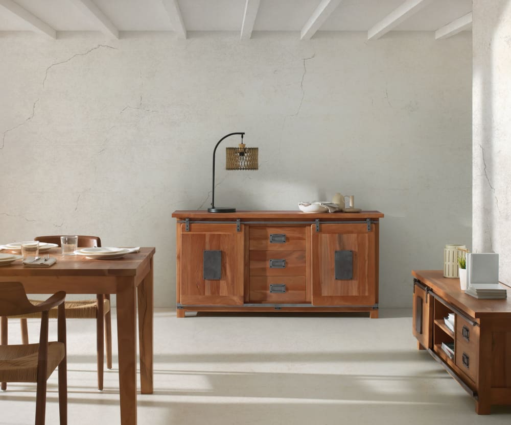 wohnli-moebel-suche-M25094523-1 Sideboard aus recyceltem massivem Akazienholz 160x81x40cm Holz Braun GEESE HOME Möbel Esszimmermöbel Sideboards, Highboards & niedrige Anrichten