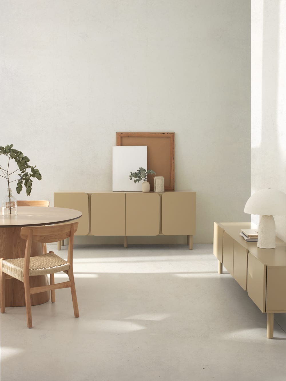 wohnli-moebel-suche-M25094530-1 Beigefarbener Sideboard mit abgerundeten Ecken an den Türen 180x75x42cm Holz Beige GEESE HOME Möbel Esszimmermöbel Sideboards, Highboards & niedrige Anrichten