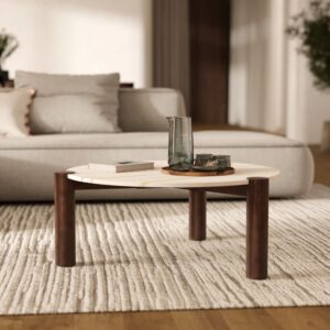 wohnli-moebel-suche-M25095261-1 Couchtisch runder aus Marmor und Mango-Holz D86 cm 86x36x86cm Marmor Weiß Maison Pavane Möbel Wohnzimmermöbel Couchtische