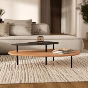 wohnli-moebel-suche-M25095262-1 Beistelltische aus Holz und schwarzem Metall (Set aus 2) 120x36x73cm Holz Braun Maison Pavane Möbel Wohnzimmermöbel Couchtische