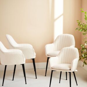 wohnli-moebel-suche-M25096674-1 4er Set aus Bouclé-Sessel und Metallbeinen 57x84x59cm PES - Polyester Weiß sweeek Möbel Esszimmermöbel Stühle