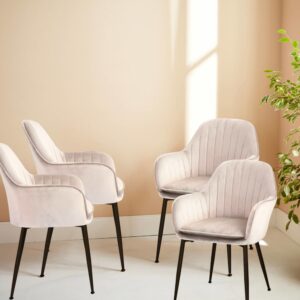 4er-Set Sessel mit antikweißem Samt und Metallbeinen 57x84x59cm Samt Weiß sweeek Sofas und Sessel Sessel, Poufs und Fußbänke Sessel