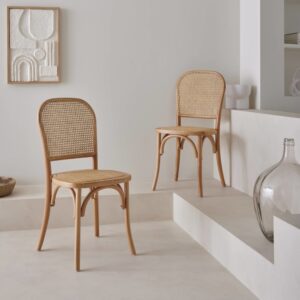 2er-Set naturfarbene Holzstühle mit Rattan-Geflecht 48x89x44cm Holz Beige sweeek Möbel Esszimmermöbel Stühle
