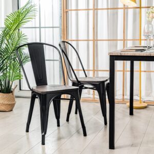 Esszimmerstühle (4er Set) aus Metall und Holz Braun 55x83x44cm Metall Schwarz Nordlys Möbel Esszimmermöbel Stühle