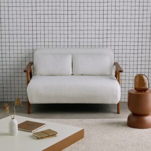 wohnli-moebel-suche-M25096752-1 2-Sitzer Schlafsofa aus nussbaumfarbenem Heveaholz mit strukturiertem 133x84x81cm Holz Weiß sweeek Sofas und Sessel Sofas Ecksofas