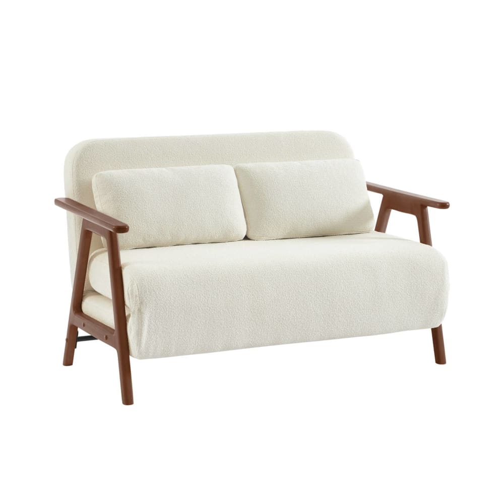 wohnli-moebel-suche-M25096752 Wohnli Möbelsuche - 2-Sitzer Schlafsofa aus nussbaumfarbenem Heveaholz mit strukturiertem