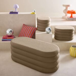 wohnli-moebel-suche-M25096766-1 Taupefarbene Sitzbank mit 2 Hockern und Stauraum 45x42x111cm PES - Polyester Taupe sweeek Sofas und Sessel Sessel, Poufs und Fußbänke Sitzsäcke