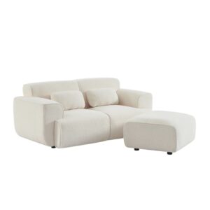 wohnli-moebel-suche-M25096781-1 Hocker mit Bouclébezug für 2-Sitzer Sofa cremefarben 76x41x70cm Holz Braun sweeek Sofas und Sessel Sessel, Poufs und Fußbänke Sitzsäcke