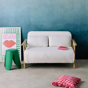 wohnli-moebel-suche-M25096811-1 2-Sitzer Schlafsofa aus Heveaholz mit cremefarbenem strukturiertem 133x84x81cm Stoff Beige sweeek Sofas und Sessel Sofas Schlafsofas