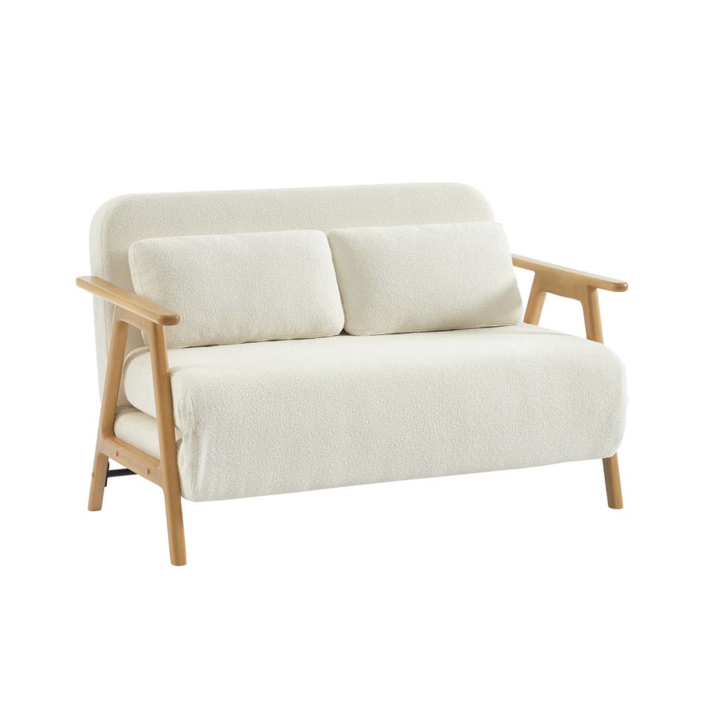wohnli-moebel-suche-M25096811 Wohnli Möbelsuche - 2-Sitzer Schlafsofa aus Heveaholz mit cremefarbenem strukturiertem
