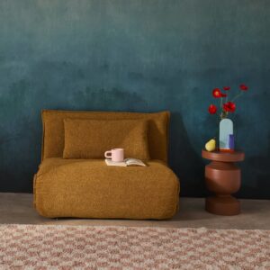 wohnli-moebel-suche-M25096829-1 1-Sitzer Schlafsessel mit Bouclé-Bezug in senfgelb 200x66x99cm Metall Braun sweeek Sofas und Sessel Sofas Modulare Sofas