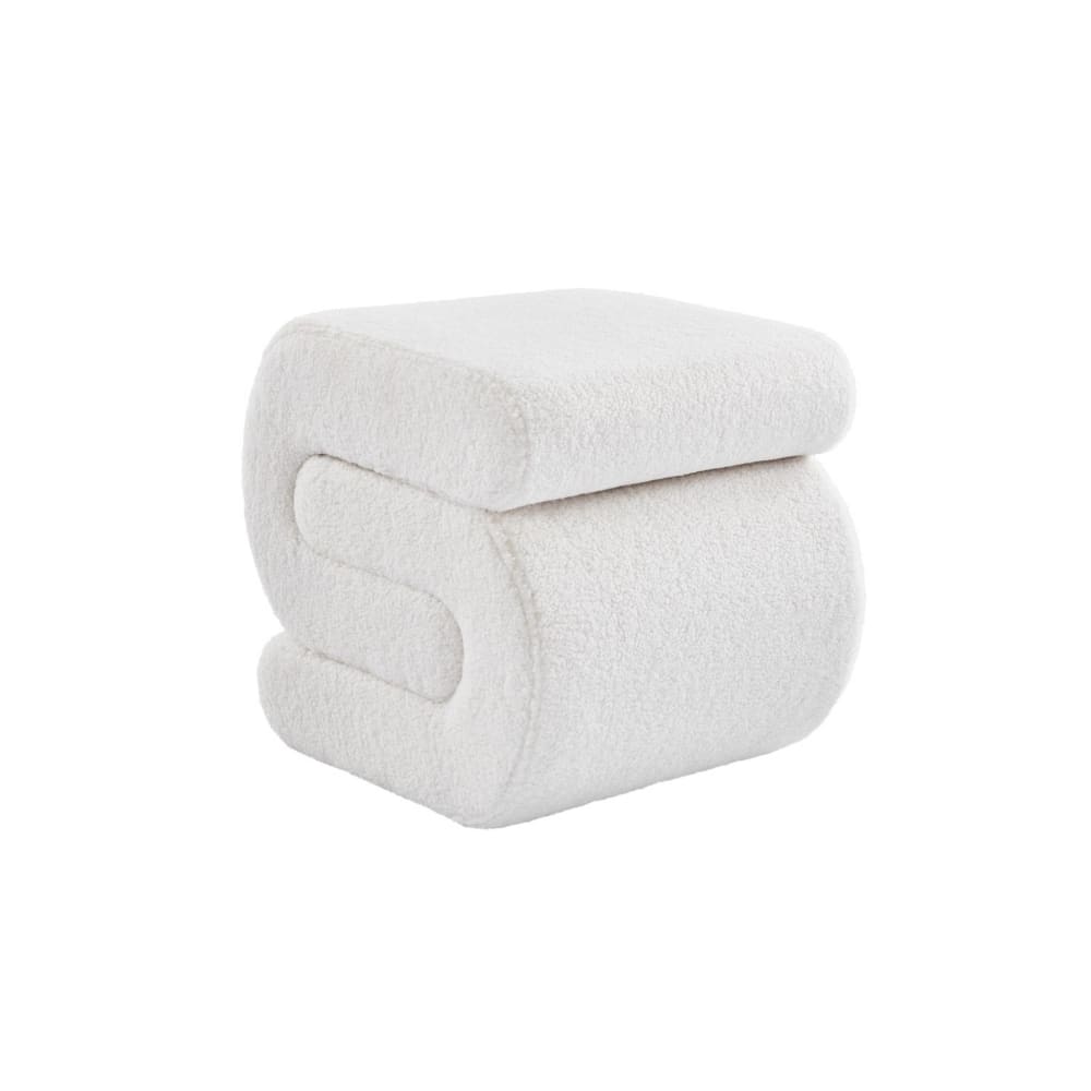 Wohnli Möbelsuche - Design-Hocker mit cremefarbenem Bouclé-Bezug 1 Platz