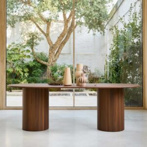 wohnli-moebel-suche-M25096933-1 Ovaler Esstisch Heveaholz und Eichenfurnier nussbaumfarben 8 Plätze 220x73x100cm Spanplatte Braun sweeek Möbel Esszimmermöbel Esstische