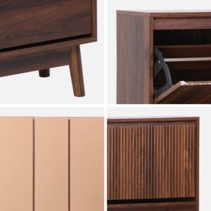 Skandinavischer Schuhschrank mit nussbaumfarbenem Holzdekor 75x131x25cm Spanplatte Braun sweeek Möbel Flurmöbel Schuhschränke