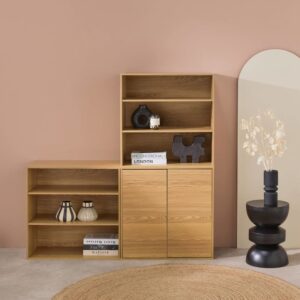 wohnli-moebel-suche-M25096987-1 Modulares Regal 3 Elemente Holzdekor eichenfarben 70x210x35cm Holz Braun sweeek Möbel Wohnzimmermöbel Bücherregale