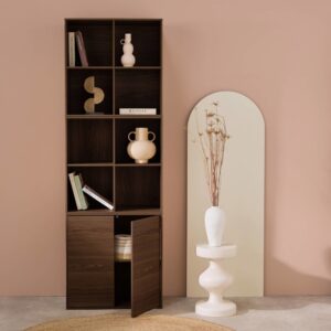 wohnli-moebel-suche-M25096988-1 Modulares Regal nussbaumfarbenes Holzdekor 3 Elemente - 2 Türen 8 70x70x35cm Holz Braun sweeek Möbel Wohnzimmermöbel Bücherregale