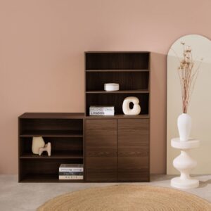 wohnli-moebel-suche-M25096990-1 Modulares Regal 3 Elemente Holzdekor nussbaumfarben 70x210x35cm Holz Braun sweeek Möbel Wohnzimmermöbel Bücherregale
