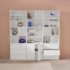 wohnli-moebel-suche-M25096994-1 Modulares Regal weißes Holzdekor 9 Elemente 210x210x35cm Holz Weiß sweeek Möbel Wohnzimmermöbel Bücherregale