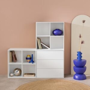 wohnli-moebel-suche-M25096995-1 Modulares Regal weißes Holzdekor 3 Elemente - 3 Schubladen 8 Fächer 70x70x35cm Holz Weiß sweeek Möbel Wohnzimmermöbel Bücherregale