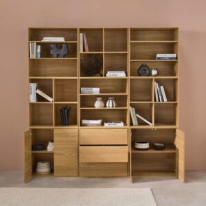 wohnli-moebel-suche-M25096996-1 Modulares Regal eichenfarbenes Holzdekor 9 Elemente 210x210x35cm Holz Braun sweeek Möbel Wohnzimmermöbel Bücherregale