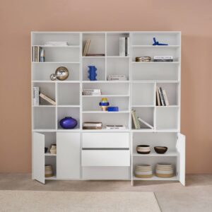 wohnli-moebel-suche-M25097000-1 Modulares Regal weißes Holzdekor 9 Elemente 210x210x35cm Holz Weiß sweeek Möbel Wohnzimmermöbel Bücherregale
