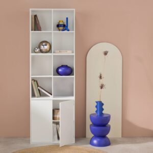wohnli-moebel-suche-M25097001-1 Modulares Regal weißes Holzdekor 3 Elemente - 2 Türen 8 offene Fächer 70x70x35cm Holz Weiß sweeek Möbel Wohnzimmermöbel Bücherregale
