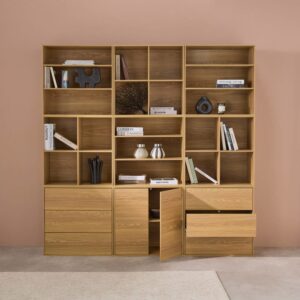 wohnli-moebel-suche-M25097002-1 Modulares Regal eichenfarbenes Holzdekor 9 Elemente 210x210x35cm Holz Braun sweeek Möbel Wohnzimmermöbel Bücherregale