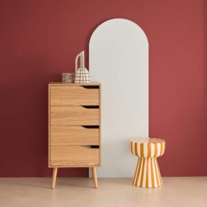 Hochkommode Holzdekor naturfarben 4 Schubladen 48x96x39cm Spanplatte Beige sweeek Möbel Schlafzimmermöbel Kommoden
