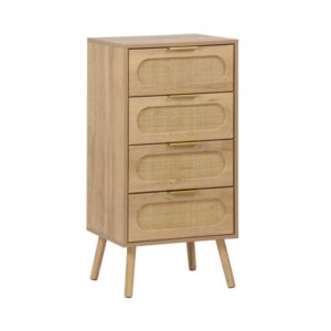 wohnli-moebel-suche-M25097014 Wohnli Möbelsuche - Hochkommode mit Holzdekor und Rattan 4 Schubladen natur
