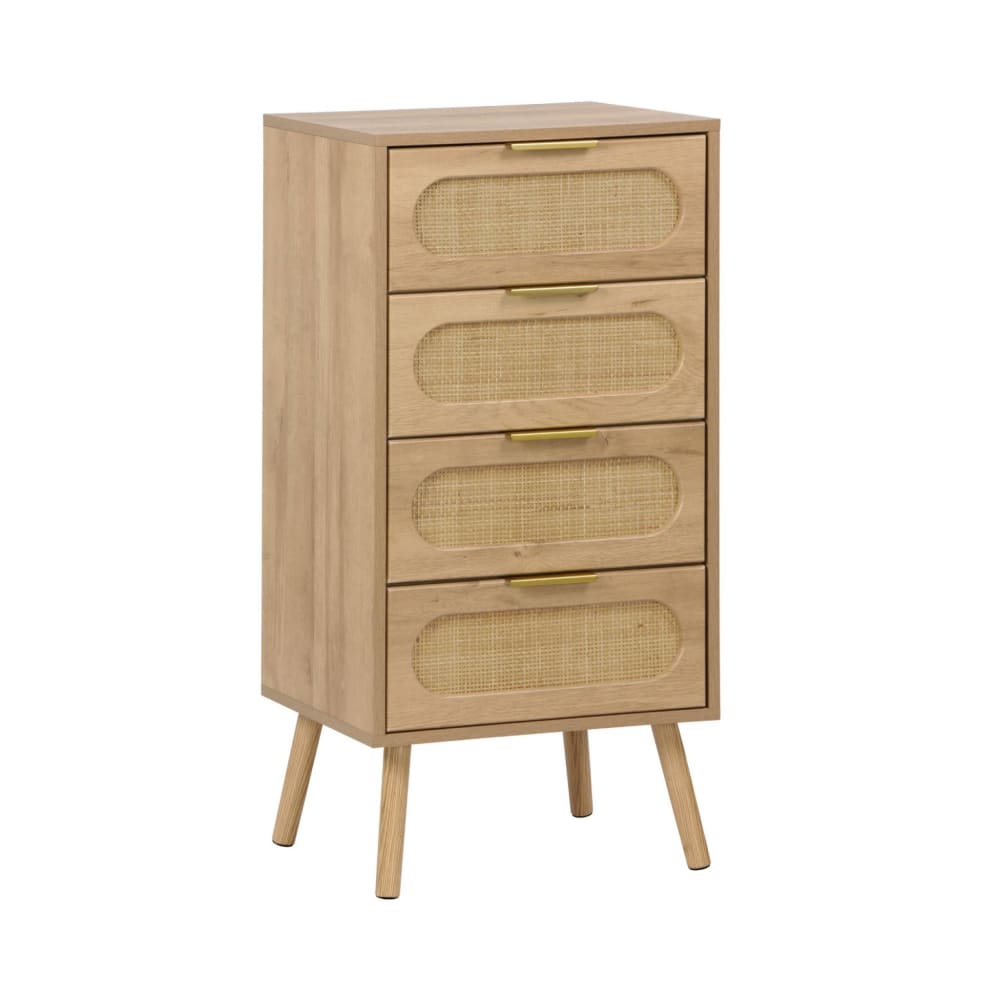 wohnli-moebel-suche-M25097014 Wohnli Möbelsuche - Hochkommode mit Holzdekor und Rattan 4 Schubladen natur
