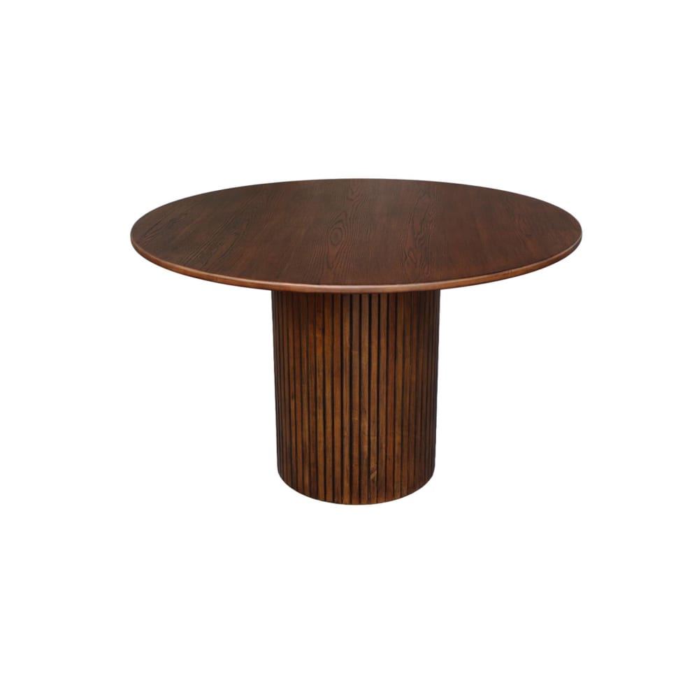 wohnli-moebel-suche-M25097050 Wohnli Möbelsuche - Runder Tisch Heveaholz und nussbaumfarbenes Eichenfurnier für 4